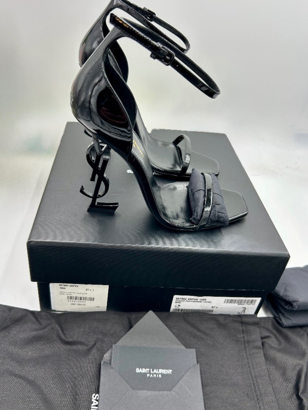 Women’s Saint Laurent Opyum Patent Leather Sandals  Size 37.5. Made in Italy.
